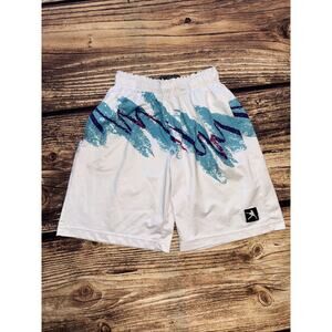 Lacrosse Unlimited Youth Large Pixie Cup Shorts White Teal Purple Graphic Boys L